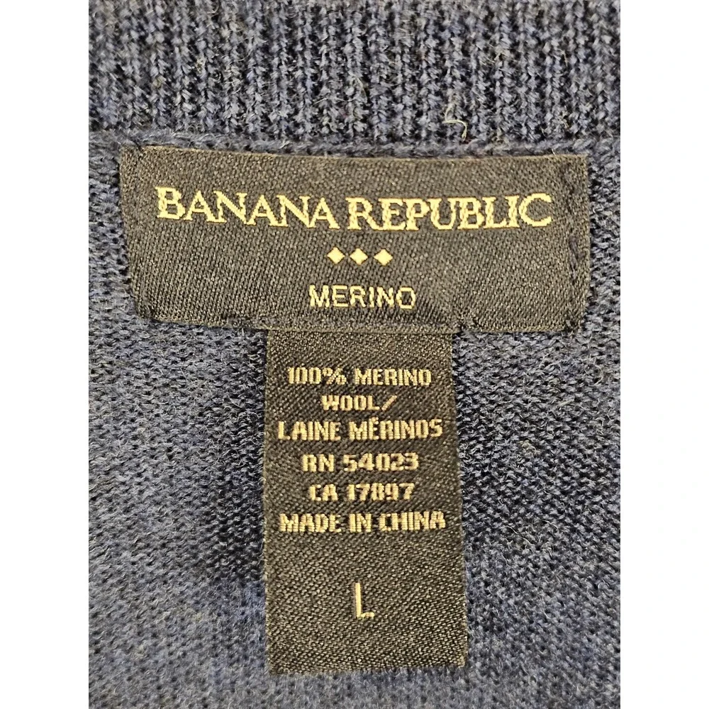 Banana Republic Mens L‎ Merino Wool Argyle V-Neck Sweater Navy Blue Purple Grey